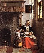 Pieter de Hooch A Woman Peeling Apples oil painting